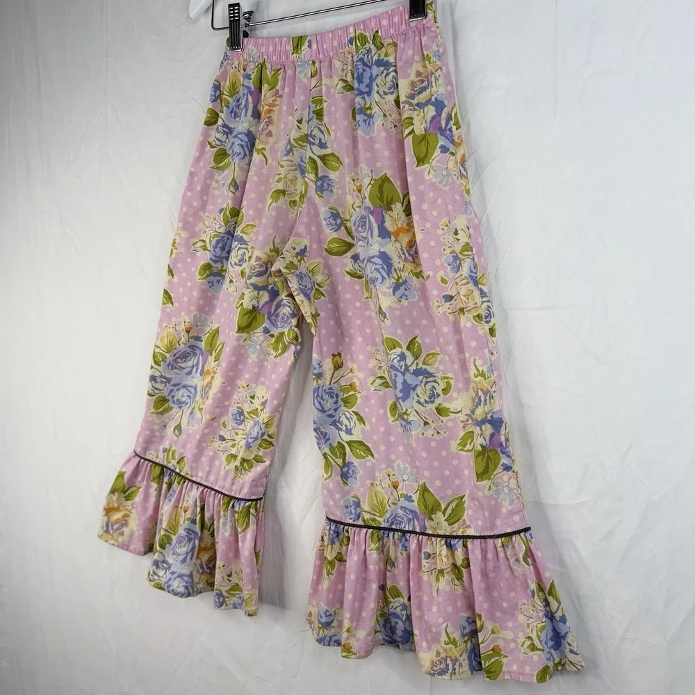 Matilda Jane Girls pants Pink Yellow Maple Sugar Big‎ Ruffles Good Hart Pants 6